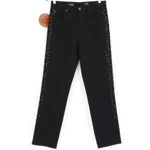 AG Adriano Goldschmied Isabelle High‎ Rise Straight Crop Studded Jeans Black 28